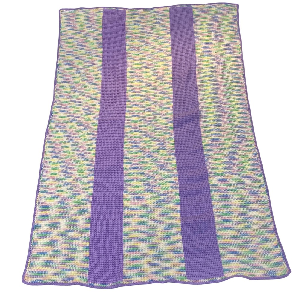 Handmade Crochet Baby Blanket Pastel Variegated Lavender‎ Throw 36x51